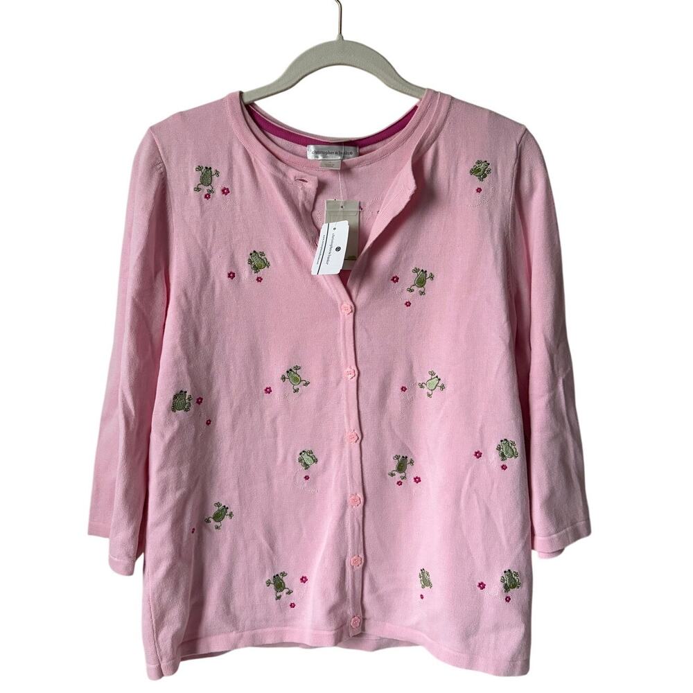 Christopher & Banks Pink Embroidered Sequin Frog 3/4 Sleeve Sweater and Tank NEW
